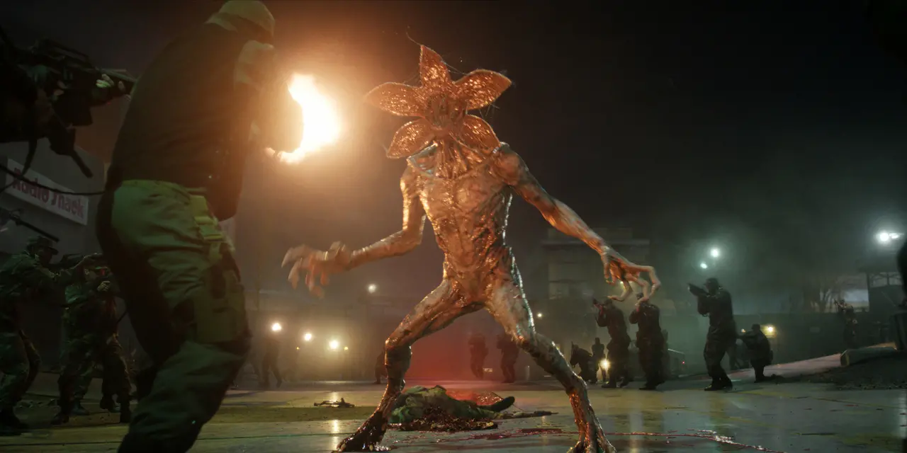 Demogorgon sendo atacado em episódio da 5ª temporada de Stranger Things.
