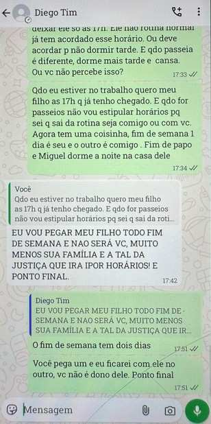 Foto de print de conversa entre Diego Castro e Karine, vítima de feminicídio.