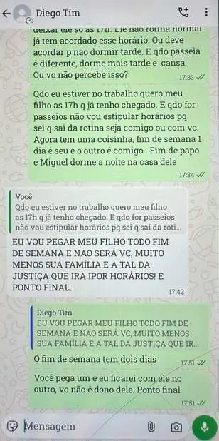 Foto de print de conversa entre Diego Castro e Karine, vítima de feminicídio.