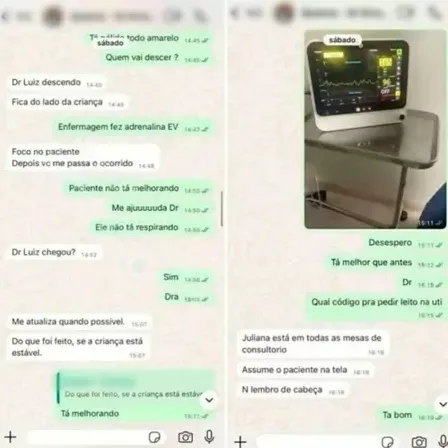 Prints de conversa entre Juliana e colega médico.