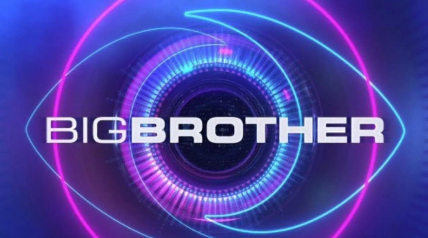 Logotipo do Big Brother com um olho estilizado em tons de azul e roxo neon, com linhas circulares e o texto 'BIG BROTHER' ao centro.