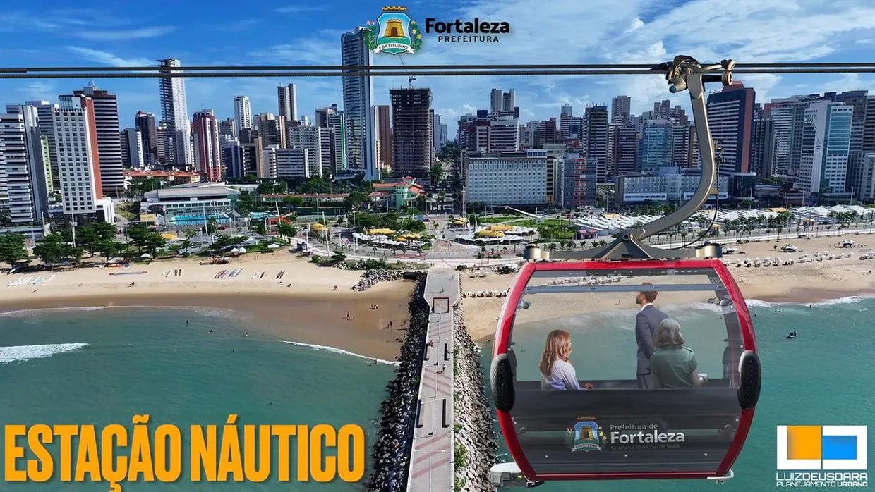 Projeto inicial do teleférico previa sobrevoar mar da Praia de Iracema, com percurso de três quilômetros.