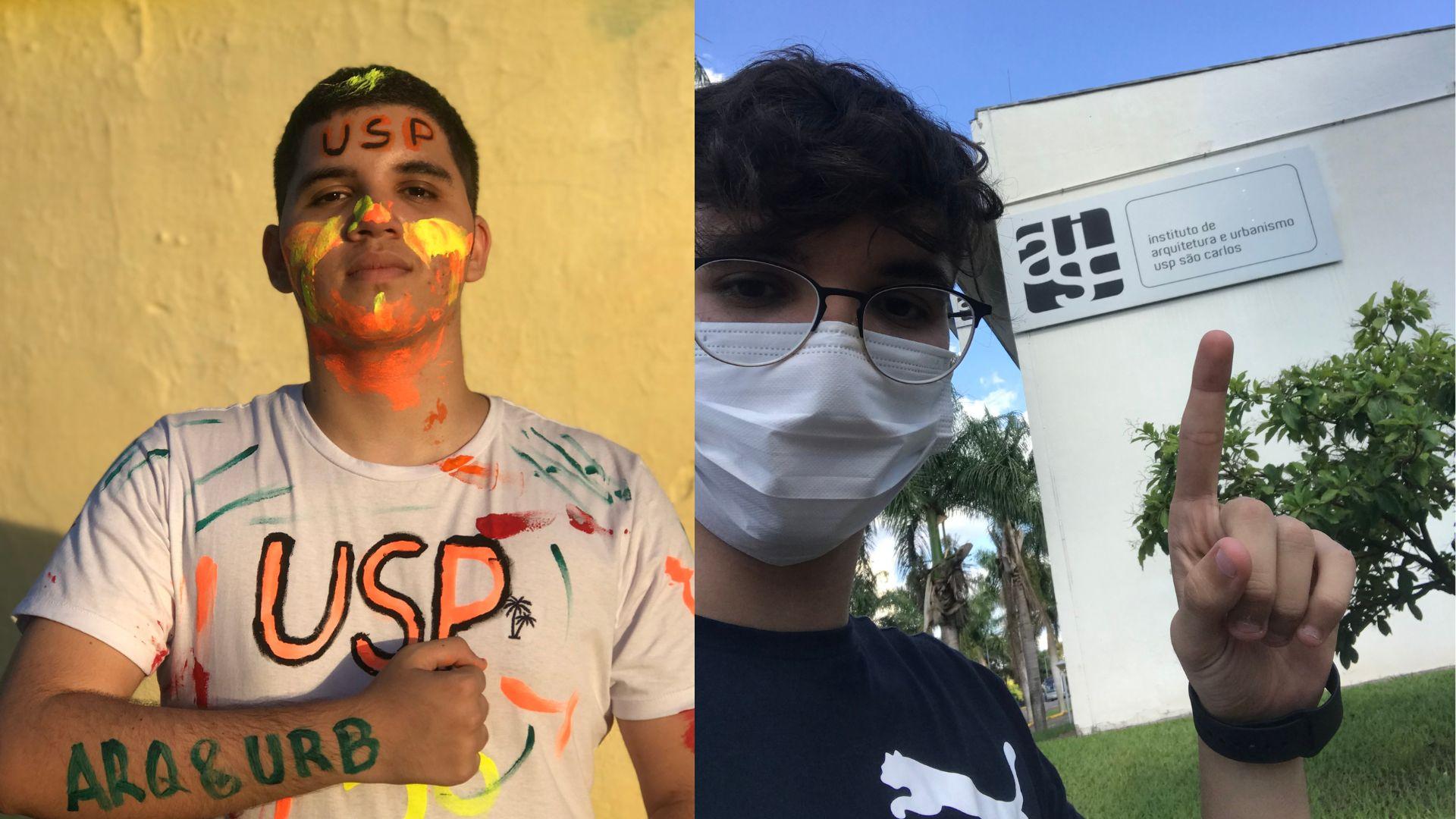 Jovem com camiseta branca e pinturas de protesto, ao lado de outro rapaz com máscara e vestindo camiseta preta, ambos simbolizando ativismo e movimento social.