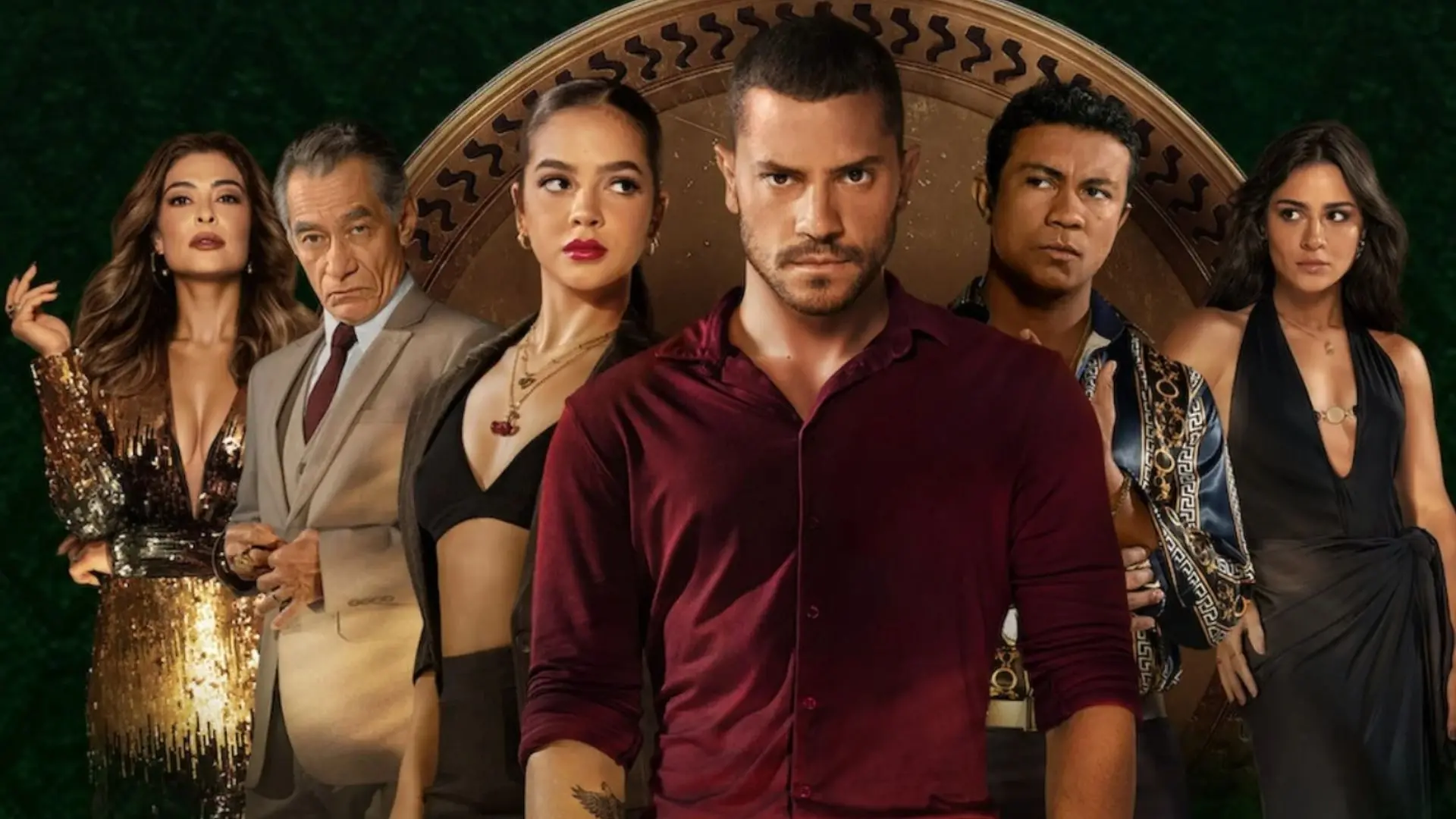 Foto de divulgação da série da Netflix 'Os Donos do Jogo', que consiste em uma montagem de seis dos personagens lado a lado em diferentes posições.