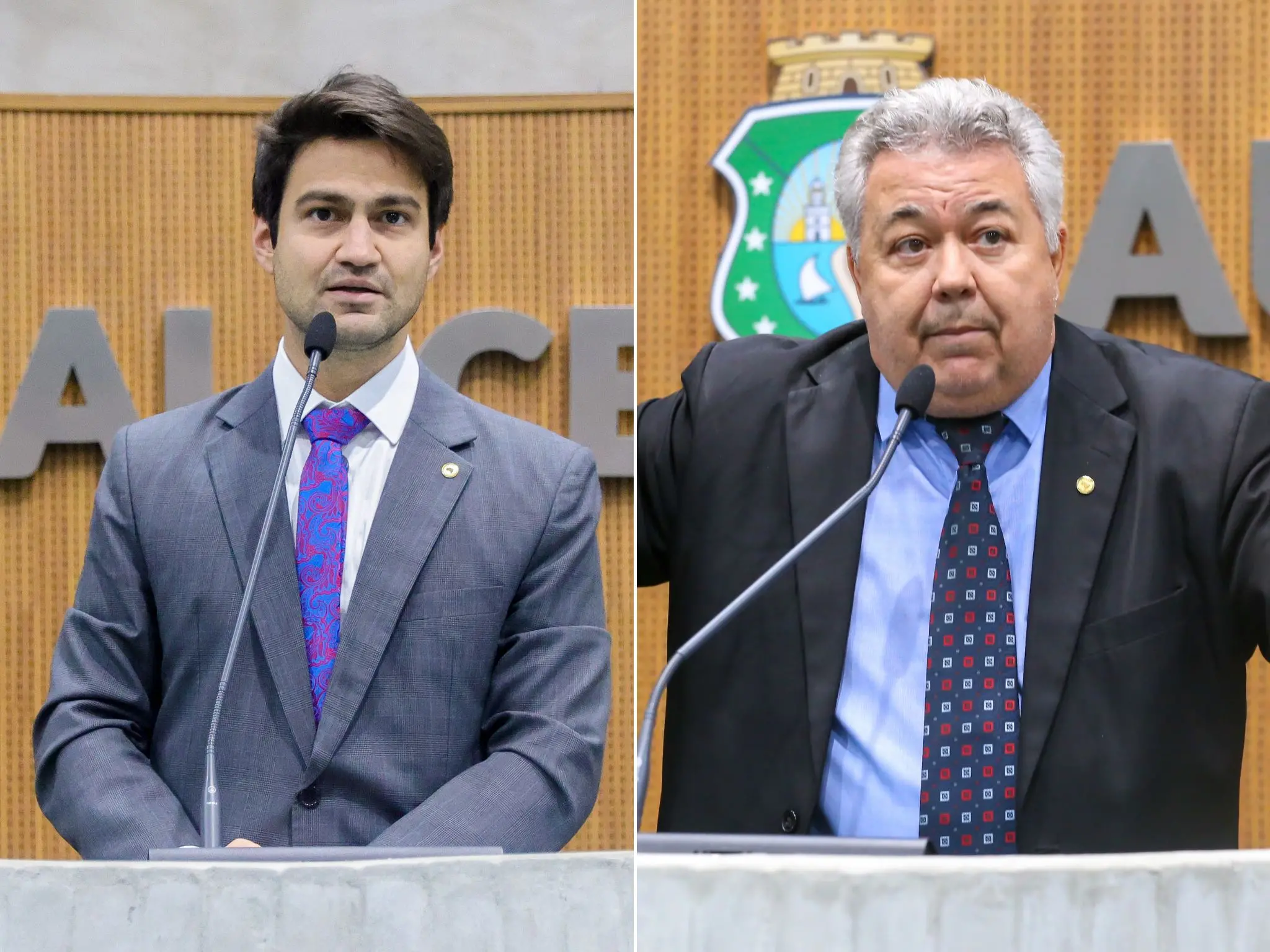 Deputados suplentes Pedro Matos e Tomaz Holanda durante discursos na tribuna do Plenário 13 de Maio da Alece.
