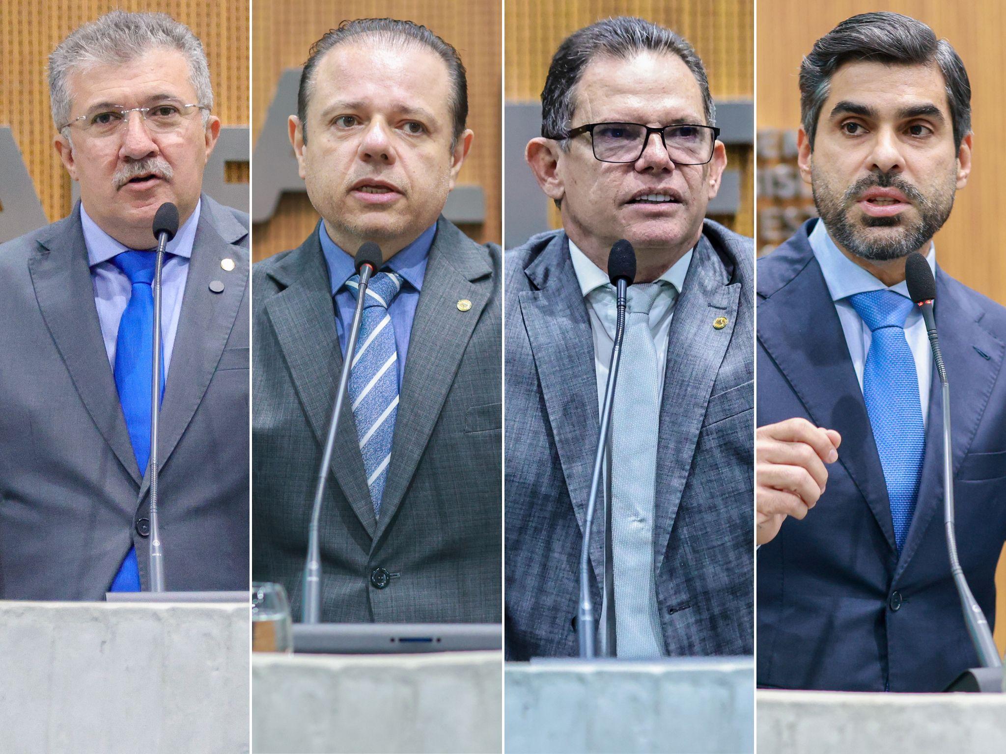 Fotos mostram deputados Antônio Henrique (PDT), Cláudio Pinho (PDT), Lucinildo Frota (PDT) e Queiroz Filho (PDT) durante discursos na tribuna da Alece.