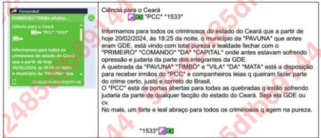 Mensagens que expoem o Chefe do PCC que 'recrutava' crianças e adolescentes para facção é condenado no CE