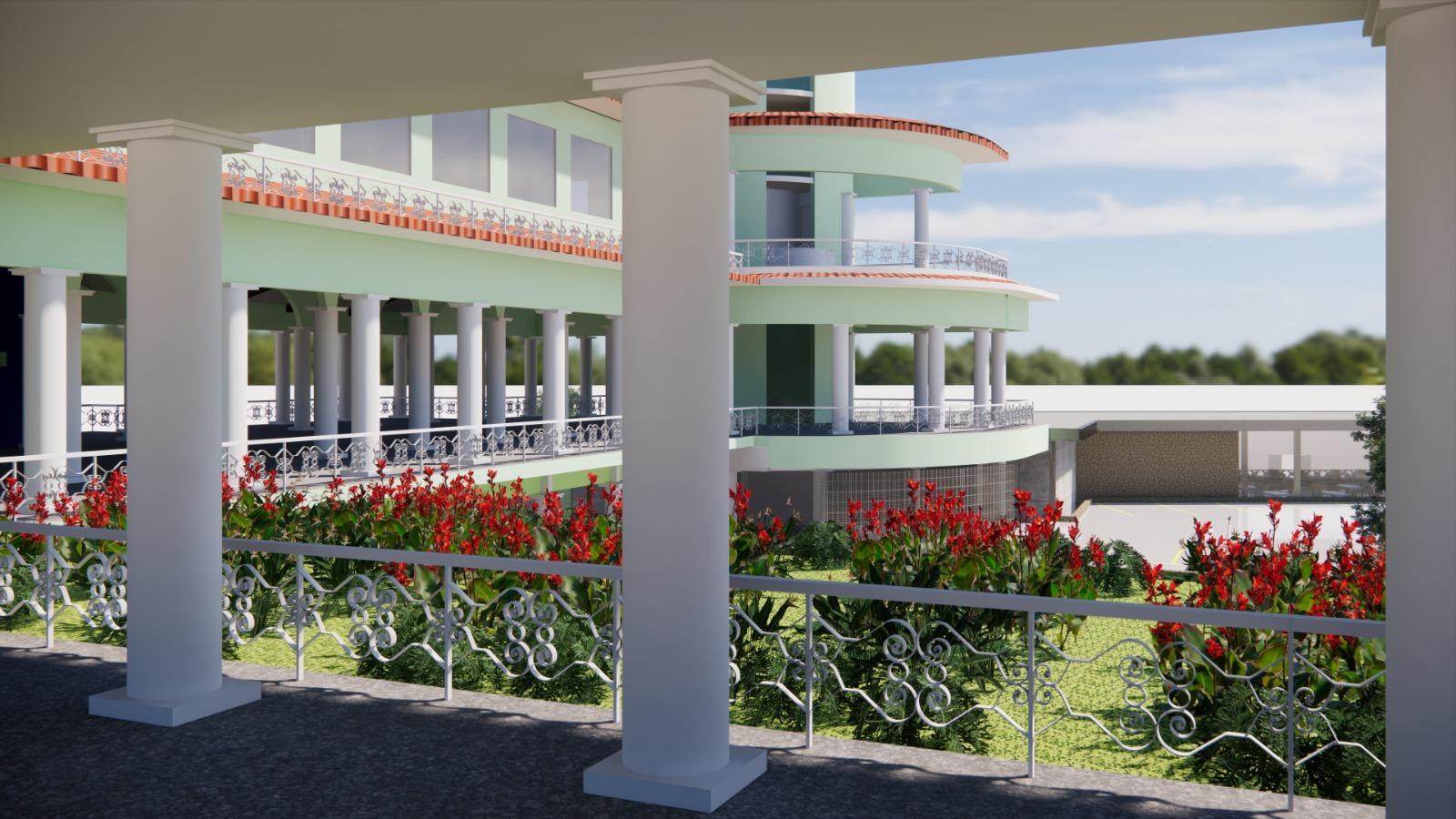 Renderização mostra vista de laje-jardim.