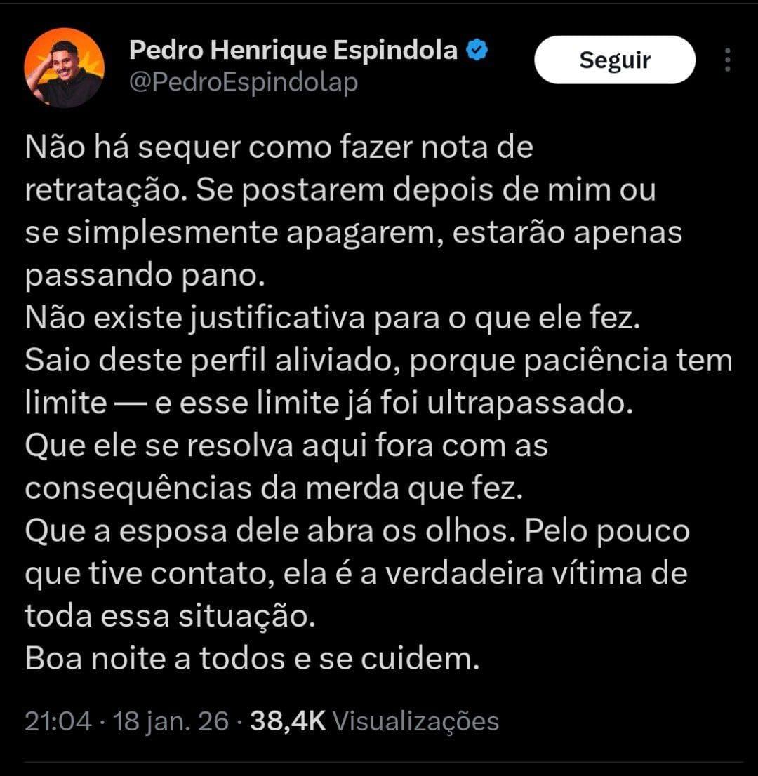 Print da mensagem postada nas redes sociais.