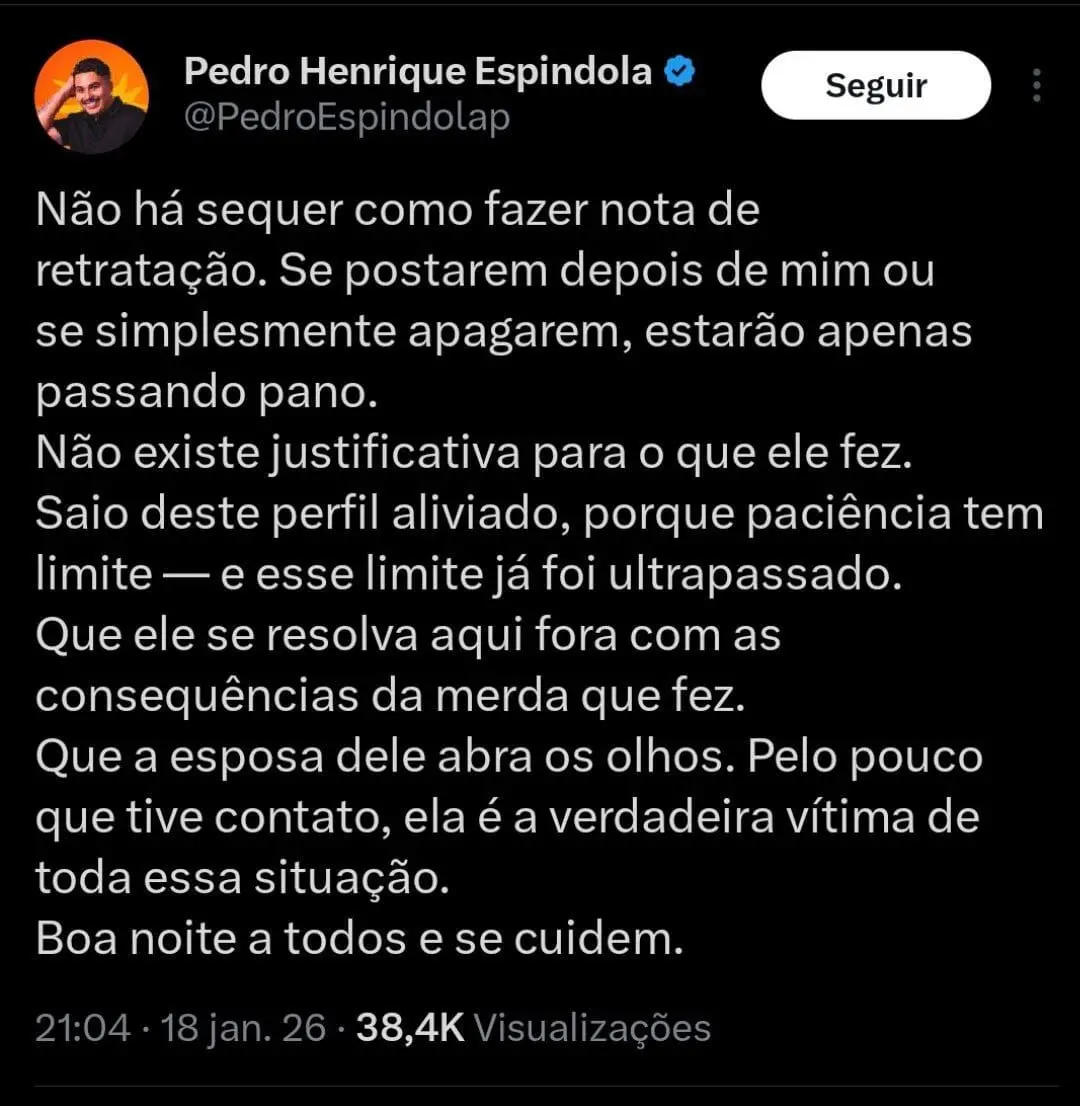 Print da mensagem postada nas redes sociais.