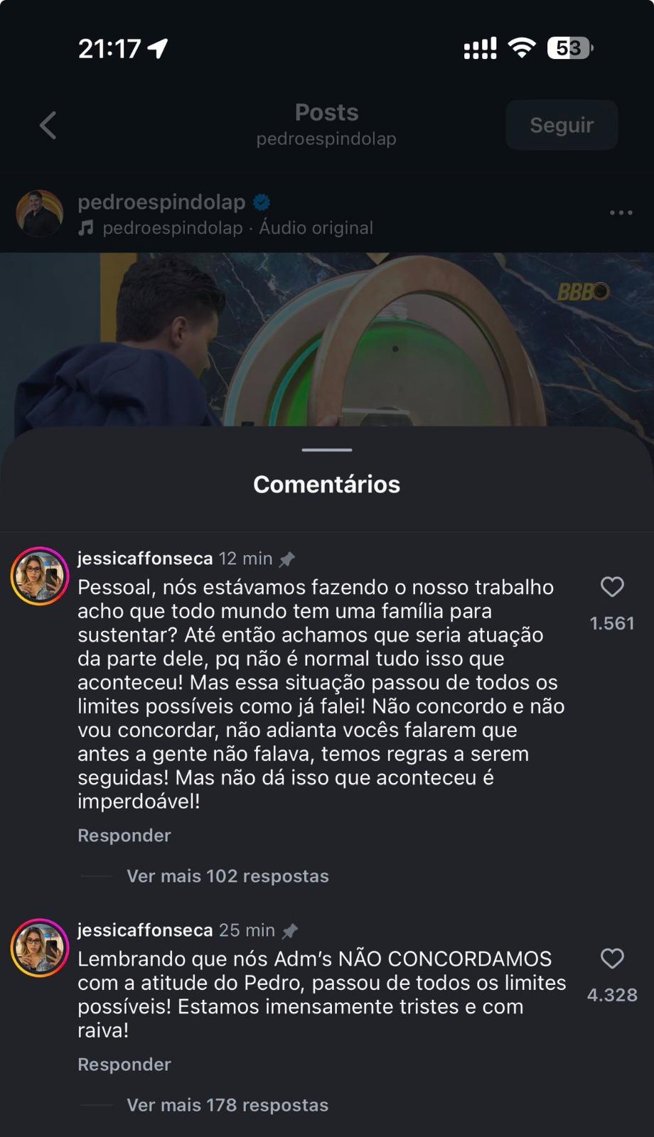 Print de outra manifestação de uma administradora.