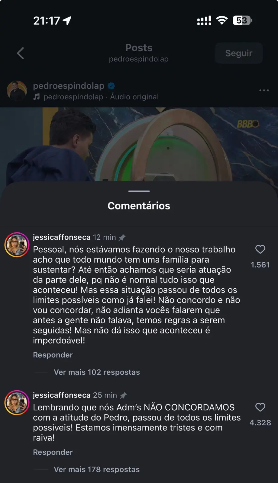 Print de outra manifestação de uma administradora.