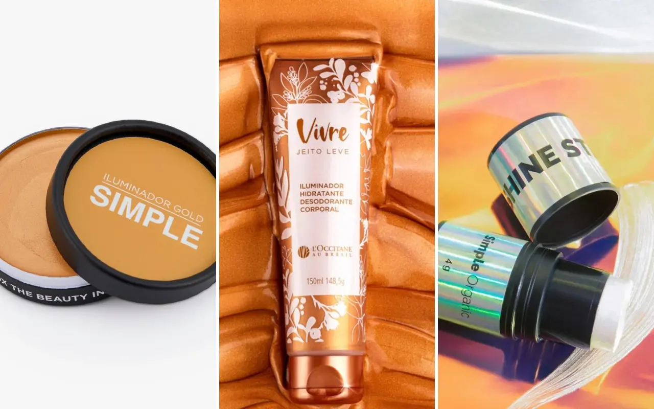 Imagem de iluminadores para matéria sobre maquiagem do Carnaval 2026.