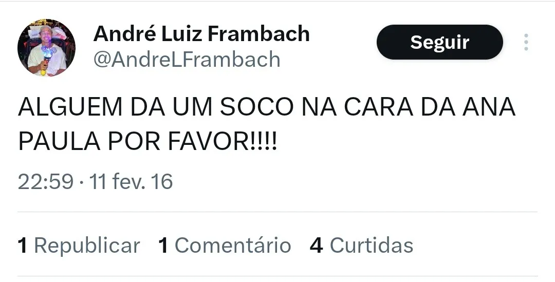 Frambach pediu desculpas diretamente a Ana Paula e ao público.