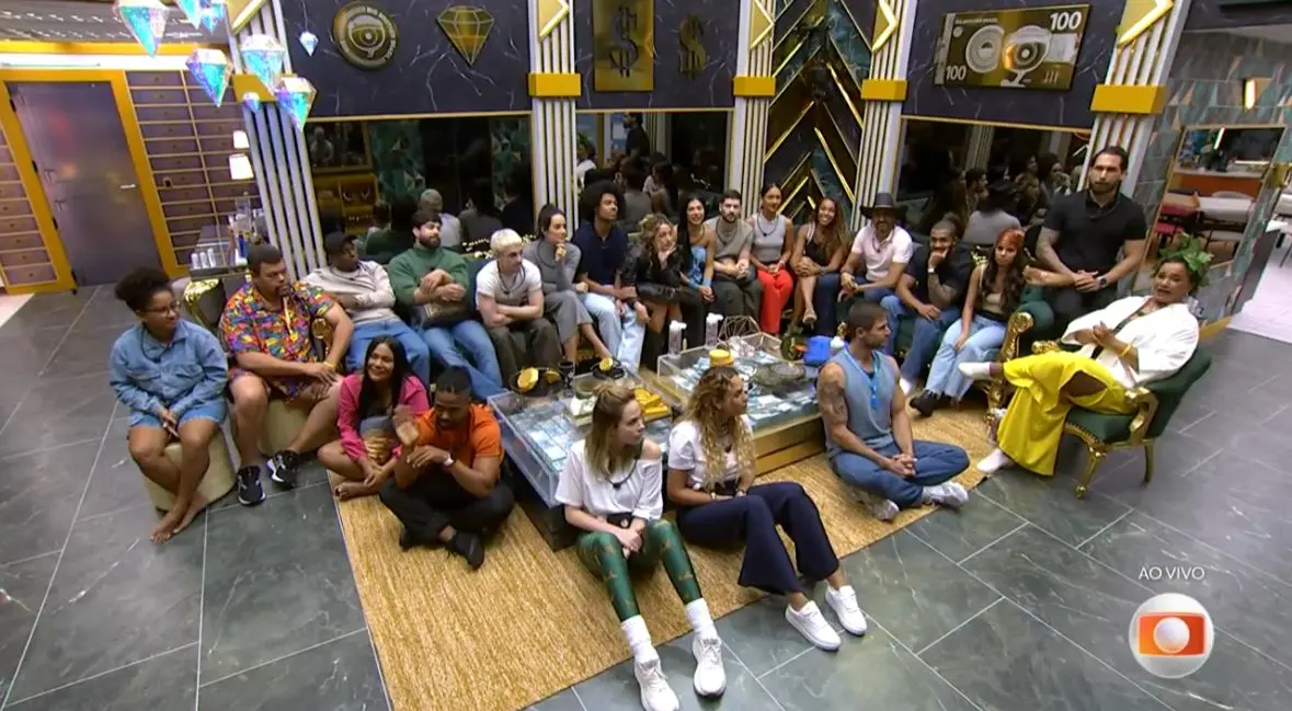 Participantes do BBB 26 na sala da casa.
