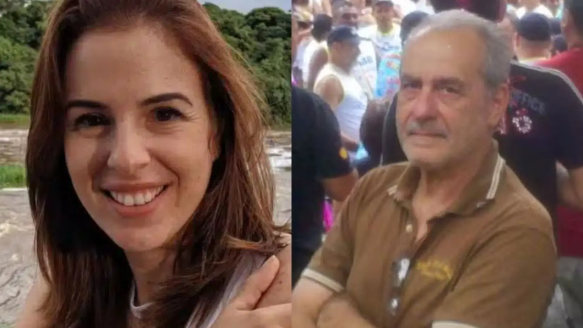 Colagem mostrando o rosto de Suzane em uma foto pessoal, e Miguel ao lado em outro momento.