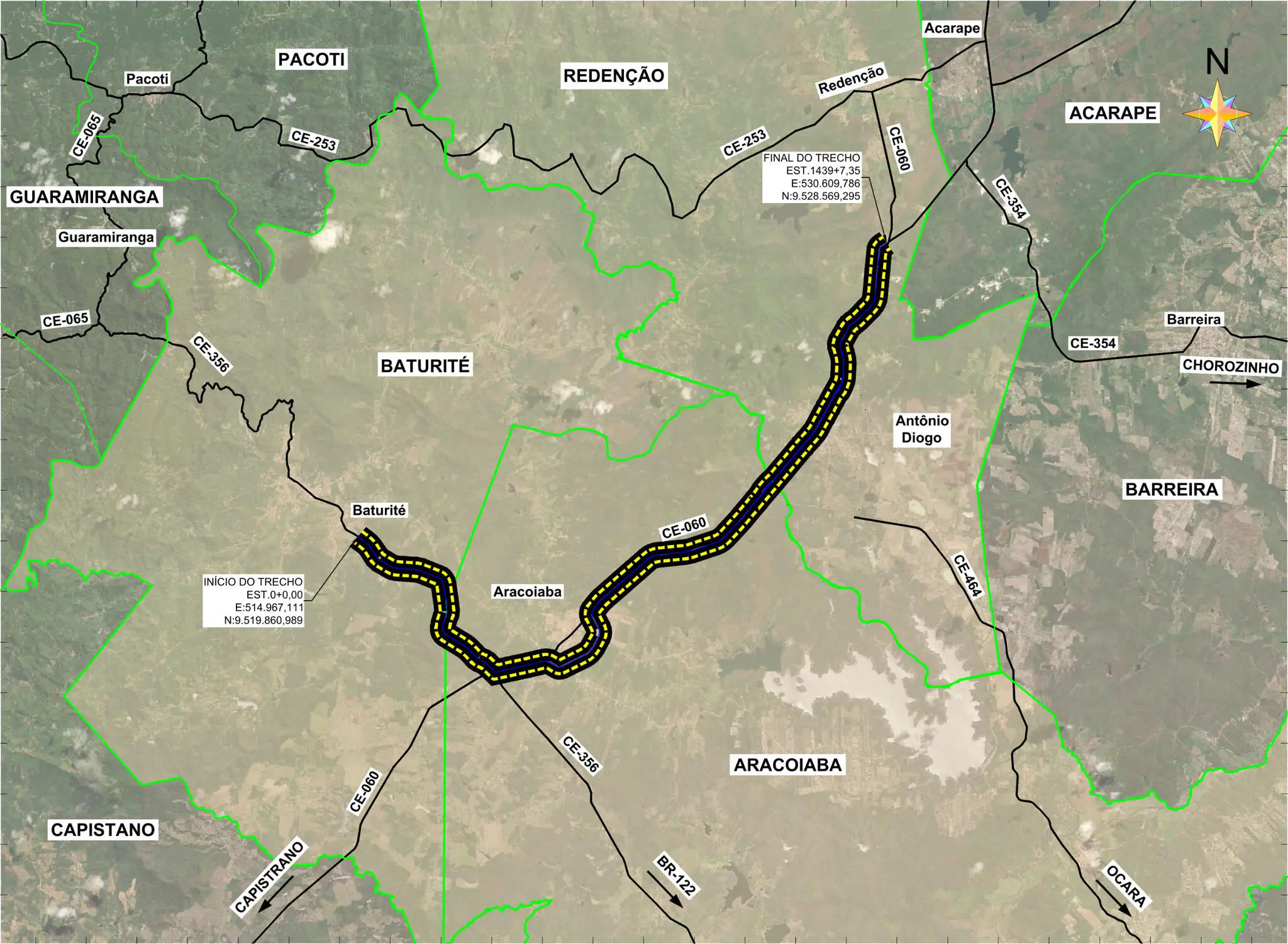 Mapa mostra trecho da rodovia que será duplicado.