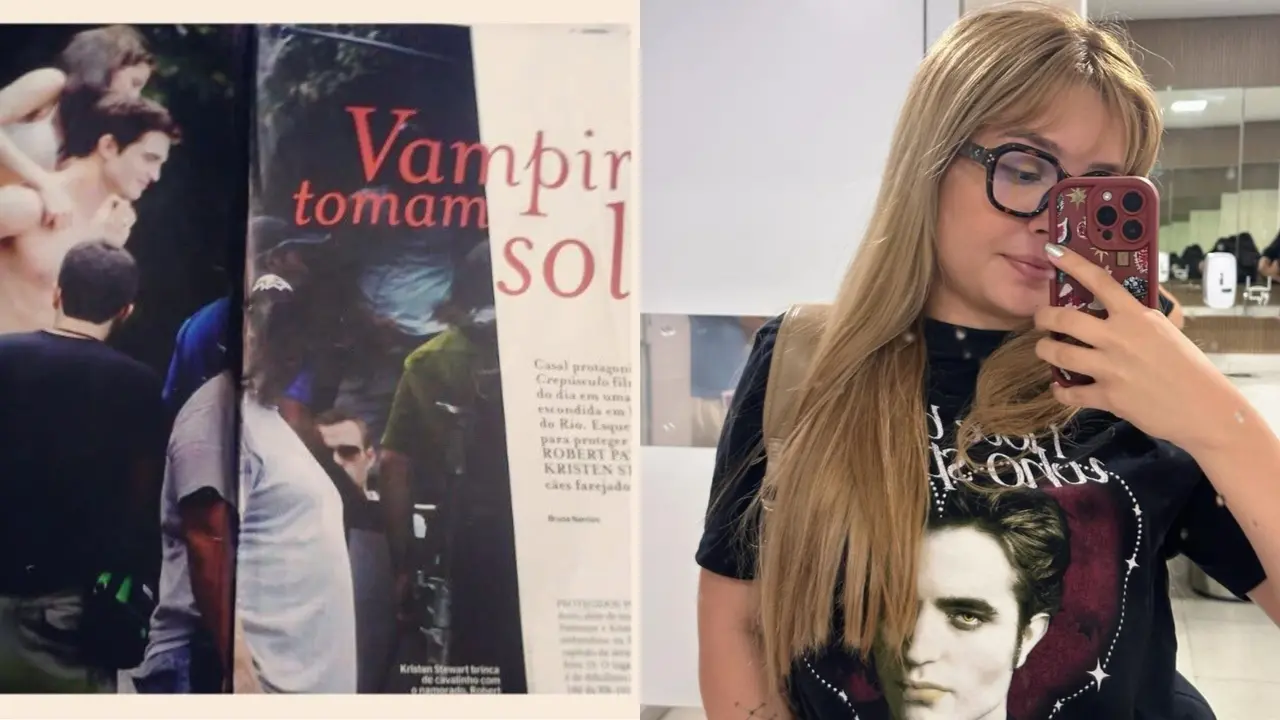 Uma colagem apresenta à esquerda o recorte de uma revista com a manchete 