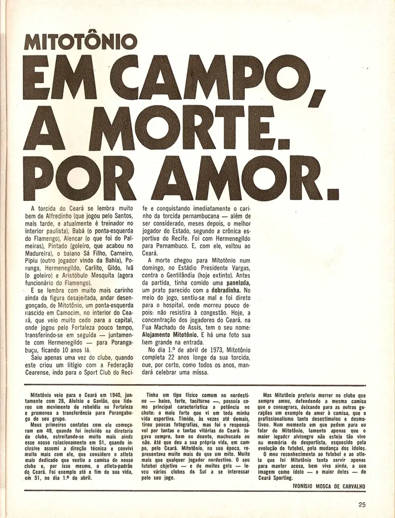 Mitotônio foi destaque em muitos livros e publicações sobre o Ceará, como a revista Grandes Clubes Brasileiros, de 1972