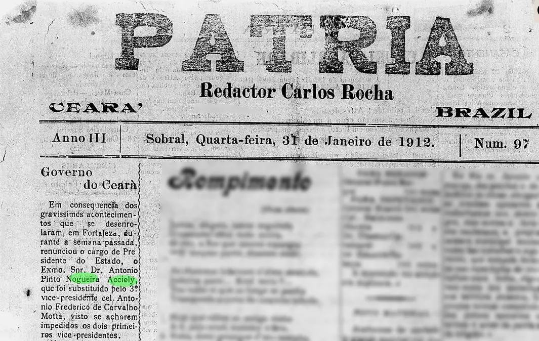 Jornal Pátria noticiava a renúncia do governador.