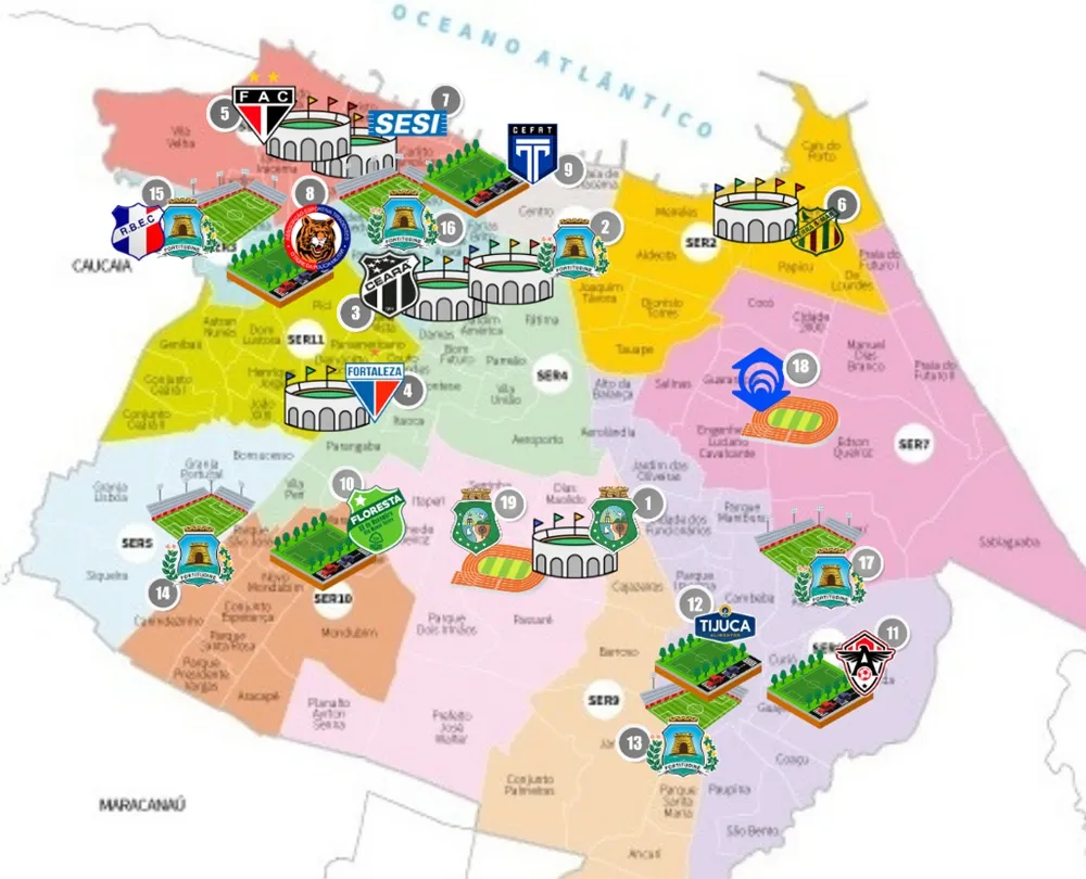 Estes são todos os estádios e campos de futebol oficiais de Fortaleza