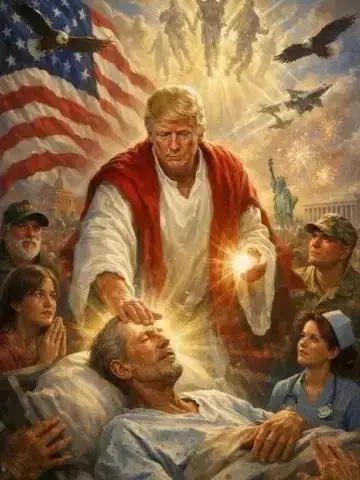 Imagem gerada por inteligência artificial que mostra Donald Trump como Jesus, publicada por ele mesmo em sua rede social, após desentendimento com Papa.