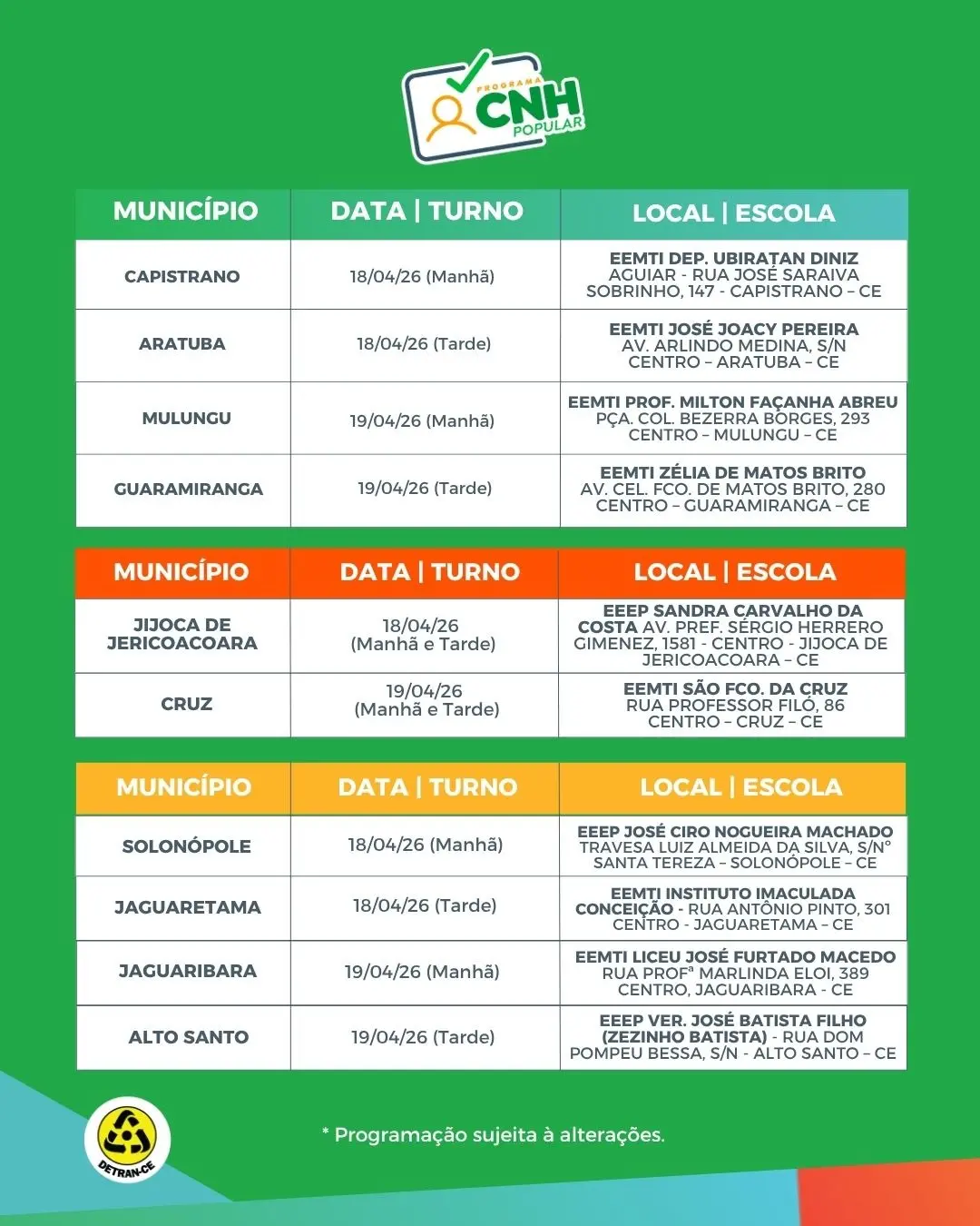 Locais de atendimento
