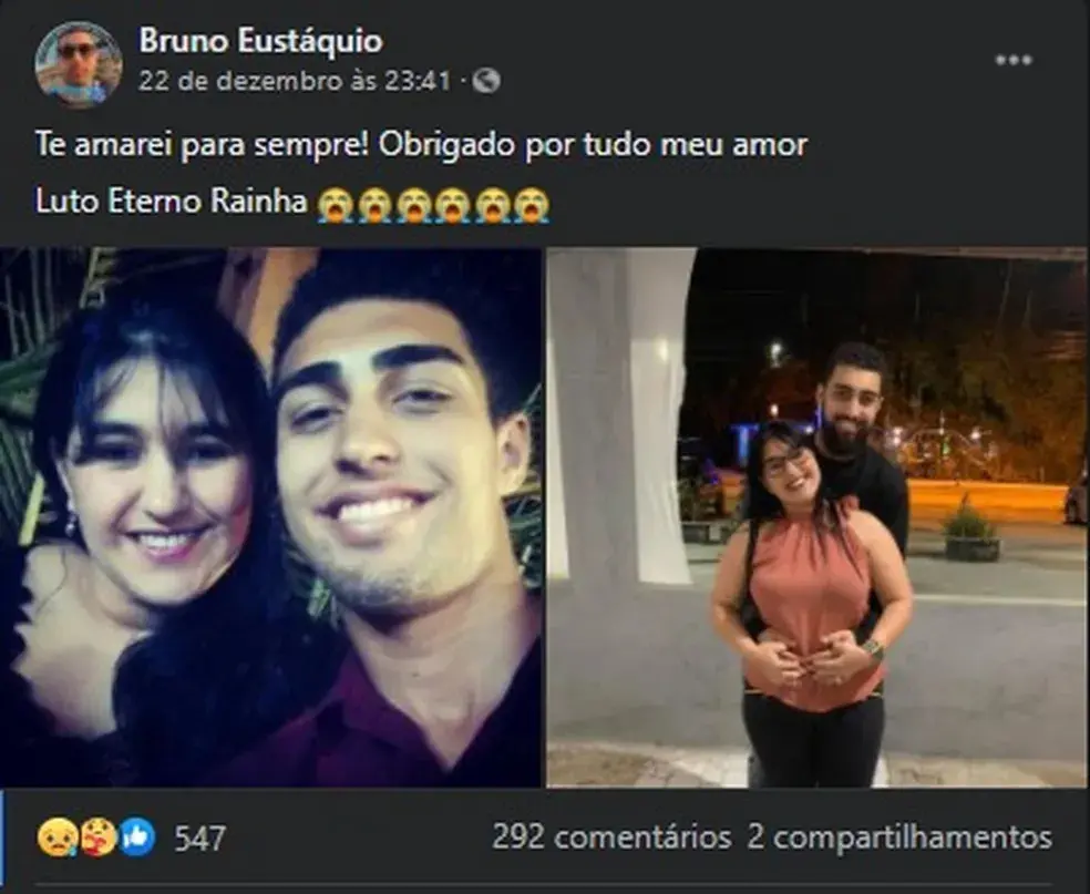 Publicação no facebook na qual Bruno lamenta a morte da mãe.
