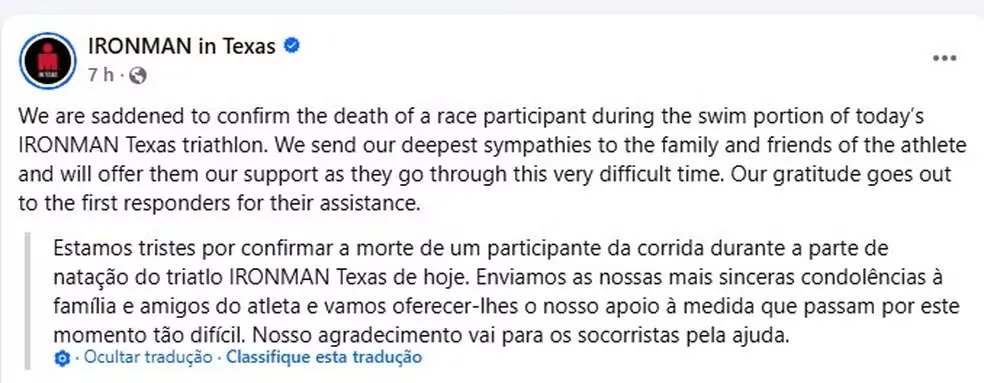 Organização da prova lamenta a morte de Mara.