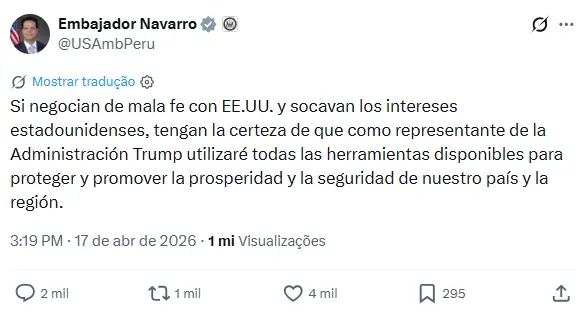 Print de publicação no X.