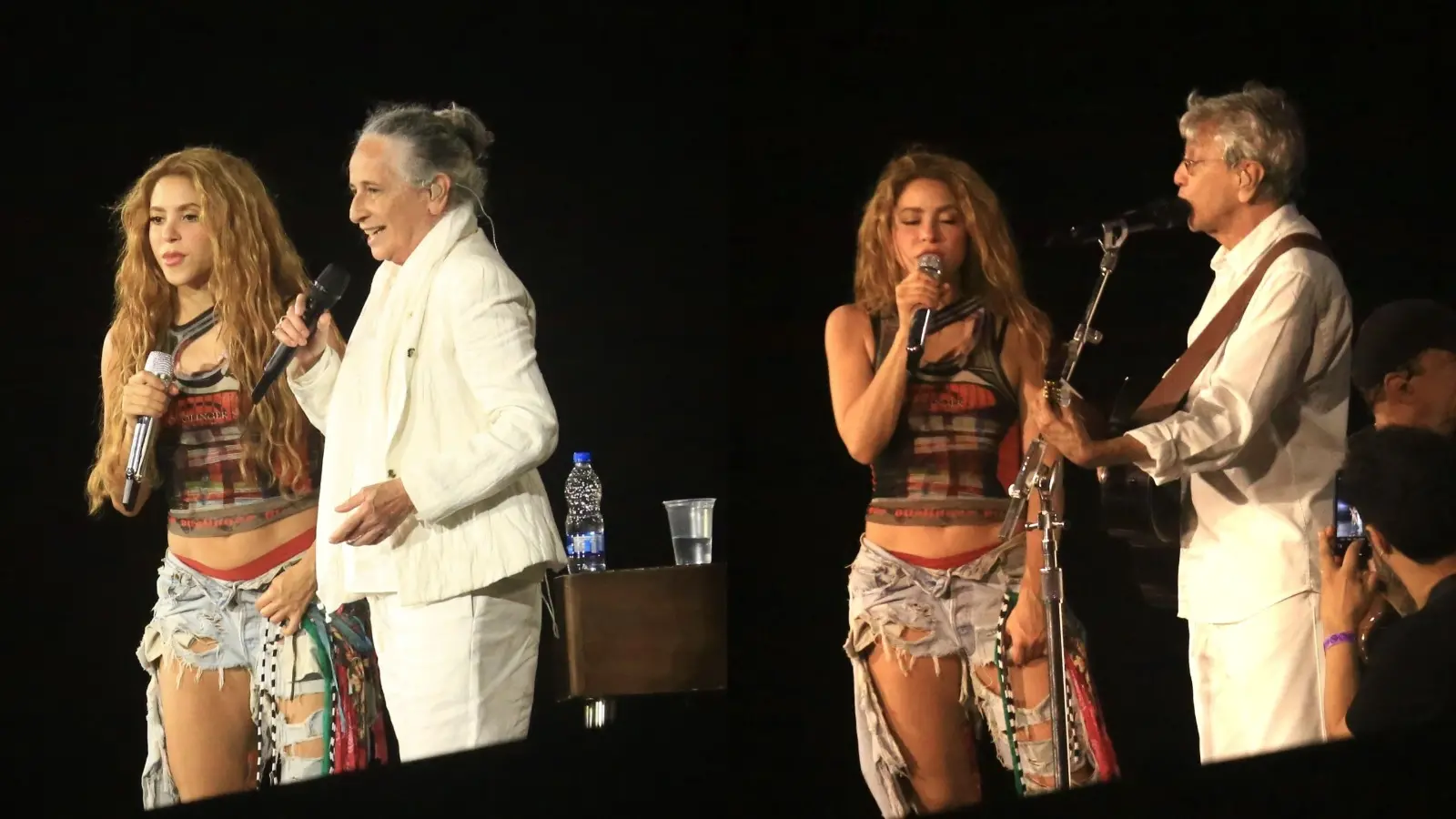 Maria Bethânia e Caetano Veloso cantando ao lado de Shakira.