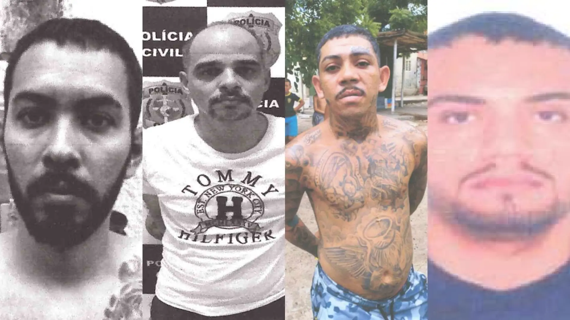 Montagem de fotos dos réus Lindolfo, Willian, Leylson e Welison, que vão a julgamento por tentativa de chacina em Fortaleza.