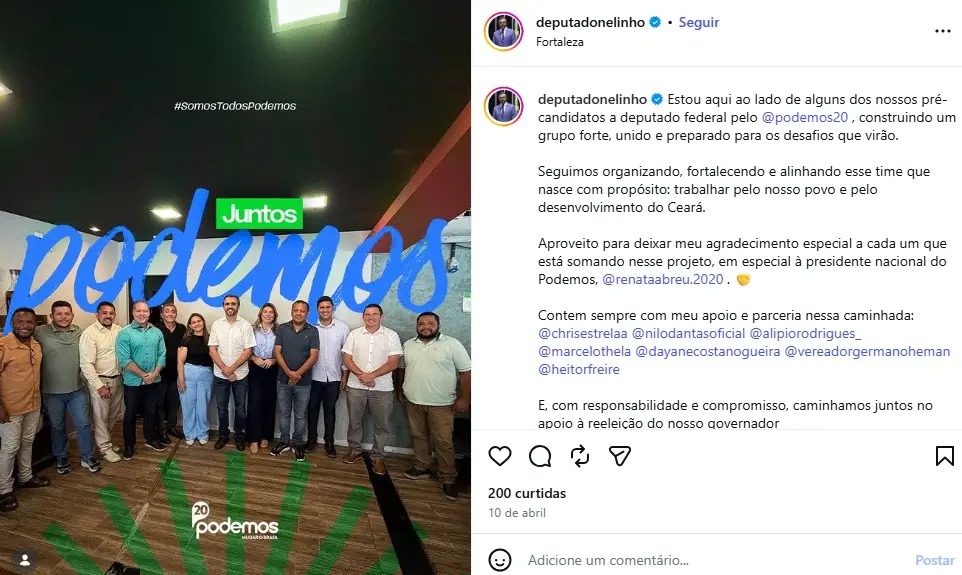 Foto de Nelinho Freitas com pré-candidatos do Podemos Ceará a deputados federais.