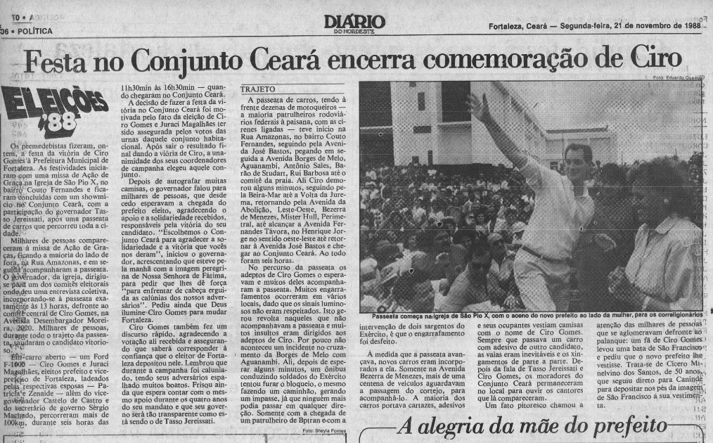 Edição de 21 de novembro de 1988 do jornal Diário do Nordeste.