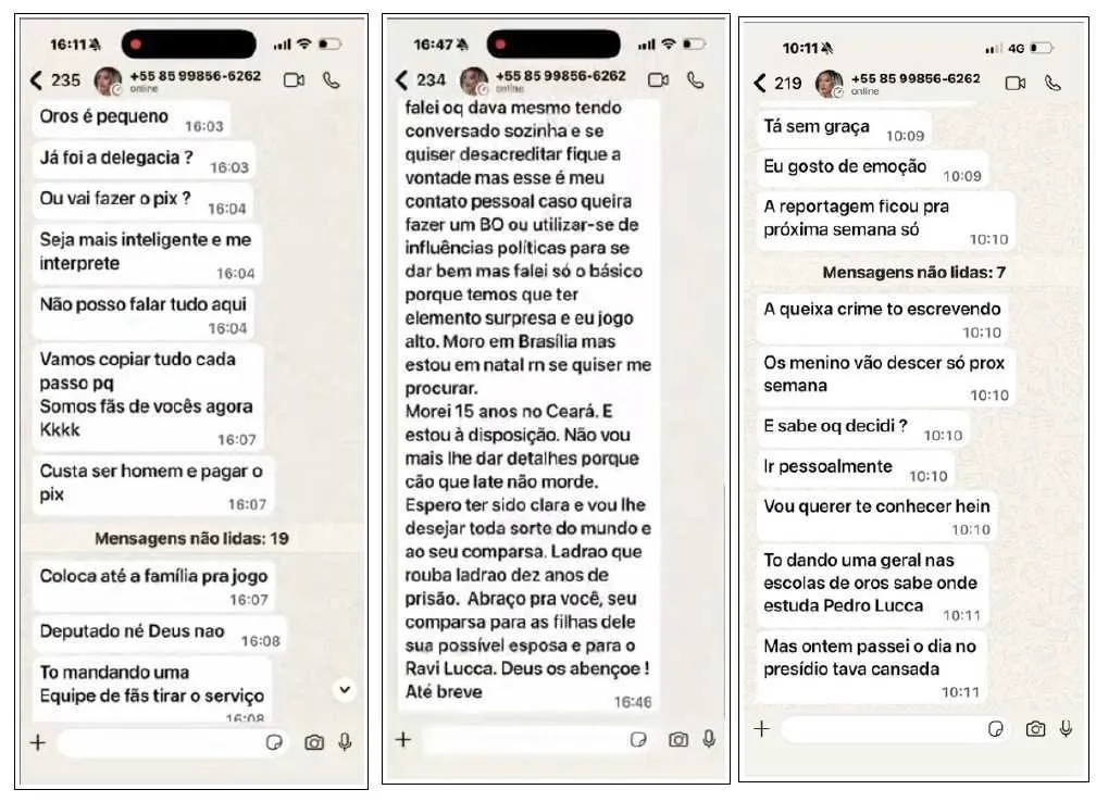 Conversas ameaçavam até a família do deputado.