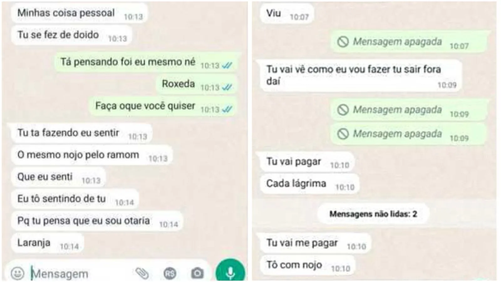 Mensagens que Taynar enviou a 'Rael' dias antes dele ser morto.