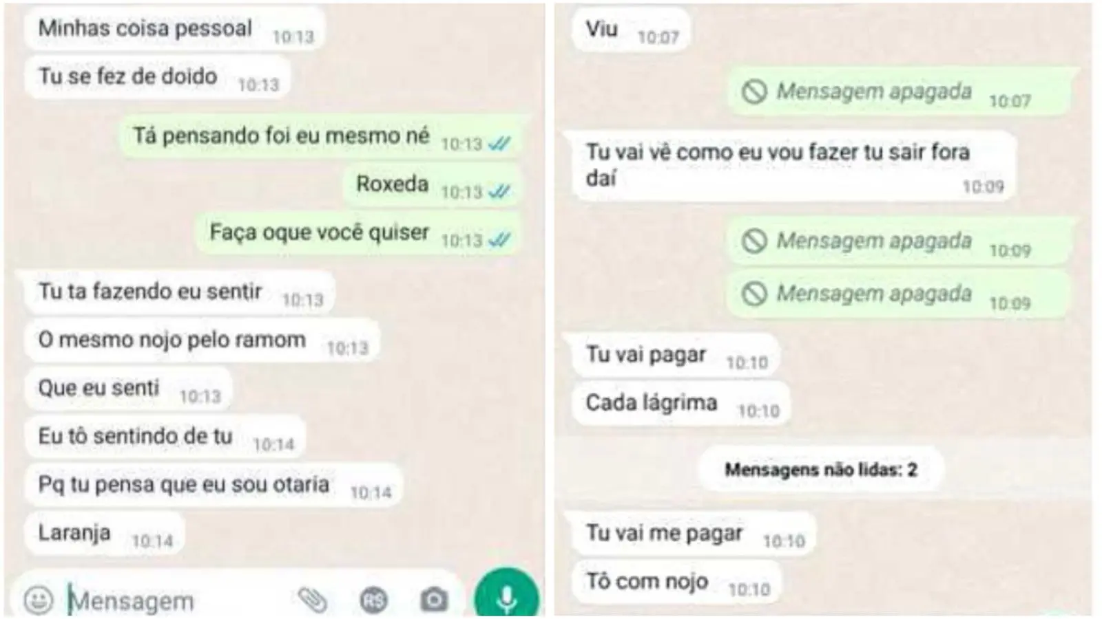 Mensagens que Taynar enviou a 'Rael' dias antes dele ser morto.