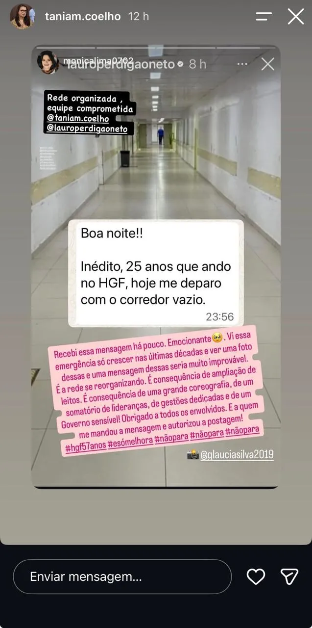 Print das redes sociais mostram o corredor do HGF vazio e sem pacientes.