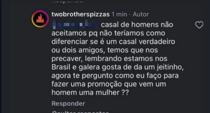 Comentário da pizzaria em resposta ao cearense Francisco Jacinto.