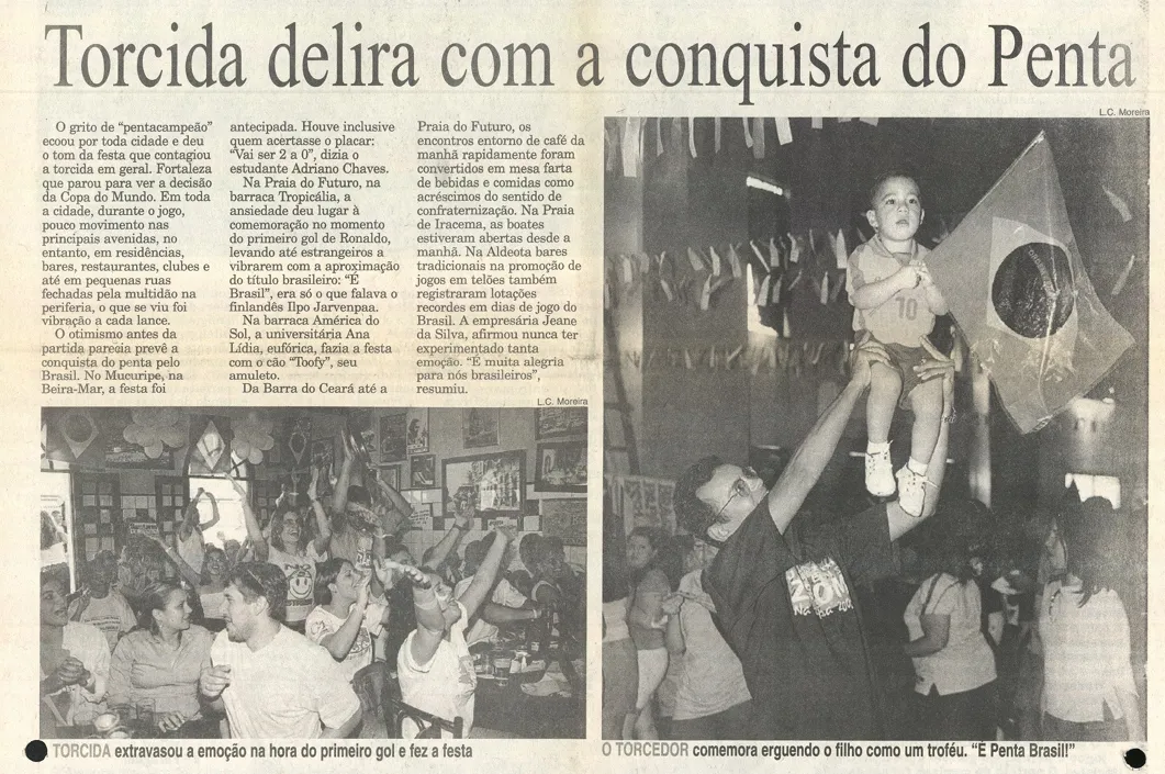 Reportagem de 2002 do Diário do Nordeste mostra a comemoração da torcida cearense no título do pentacampeonato brasileiro.