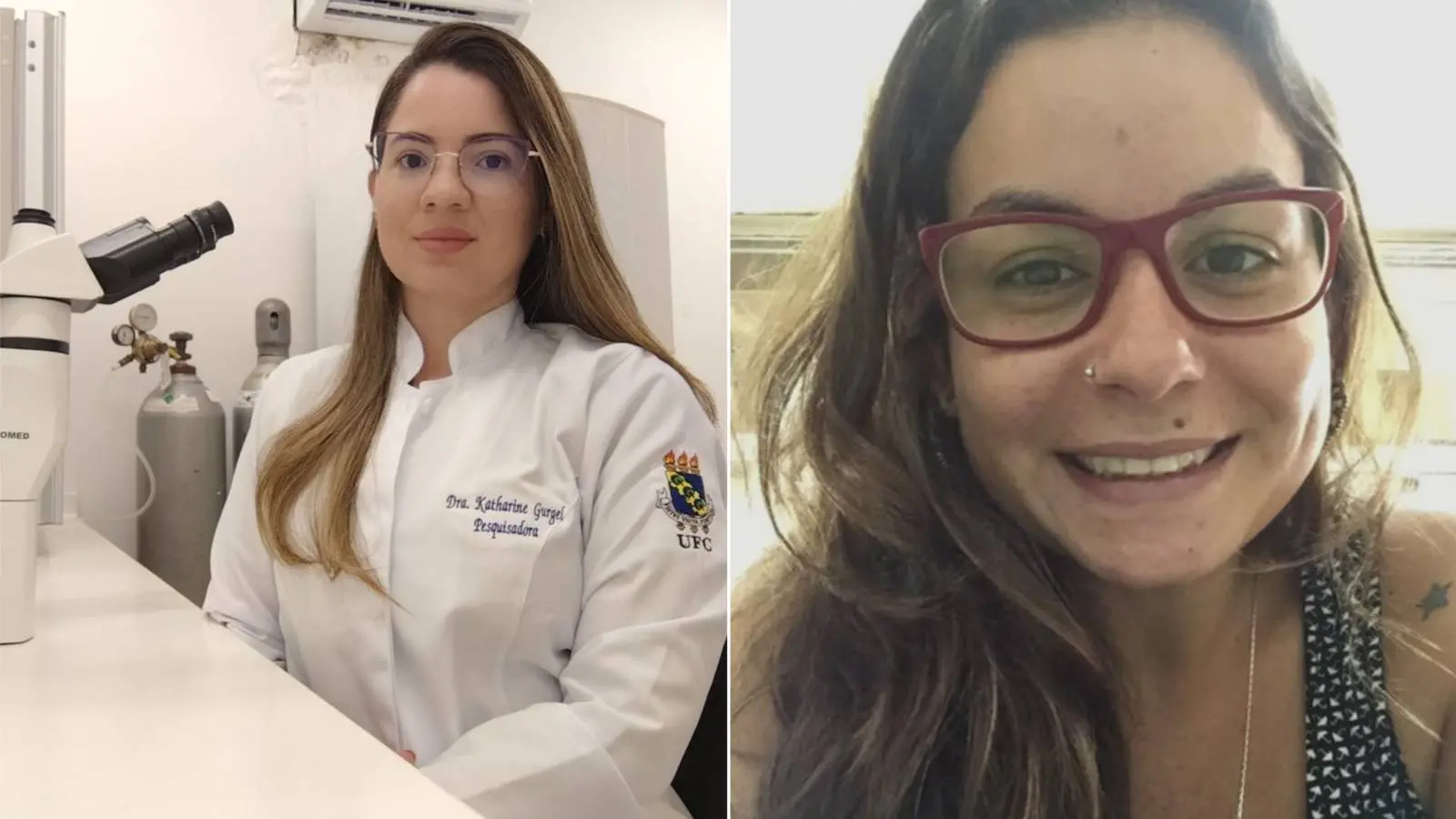 Imagem mostra as pesquisadoras Katharine Florêncio e Bianca Sahm, autoras de estudo que descobriu que bactérias do litoral do Ceará produzem substância com potencial para tratar o câncer.