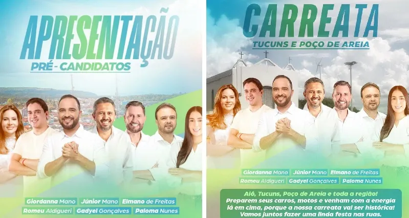 O banner que o prefeito diz ter divulgado (1) e o que foi apresentado pela Federação PSDB-Cidadania à Justiça Eleitoral (2)