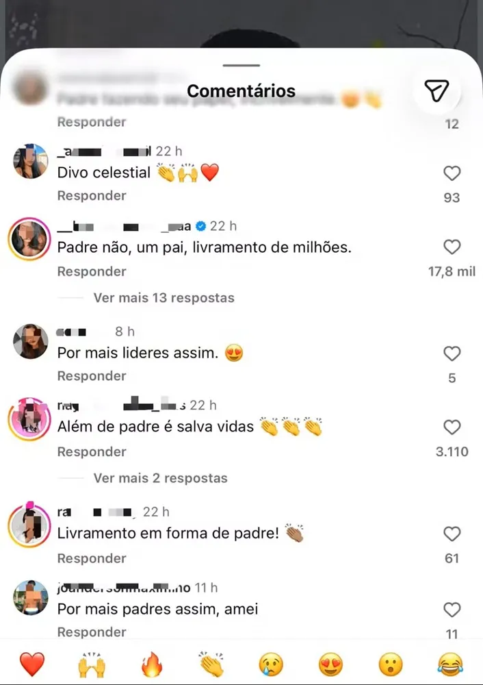 Usuários vibraram com a postura do padre.
