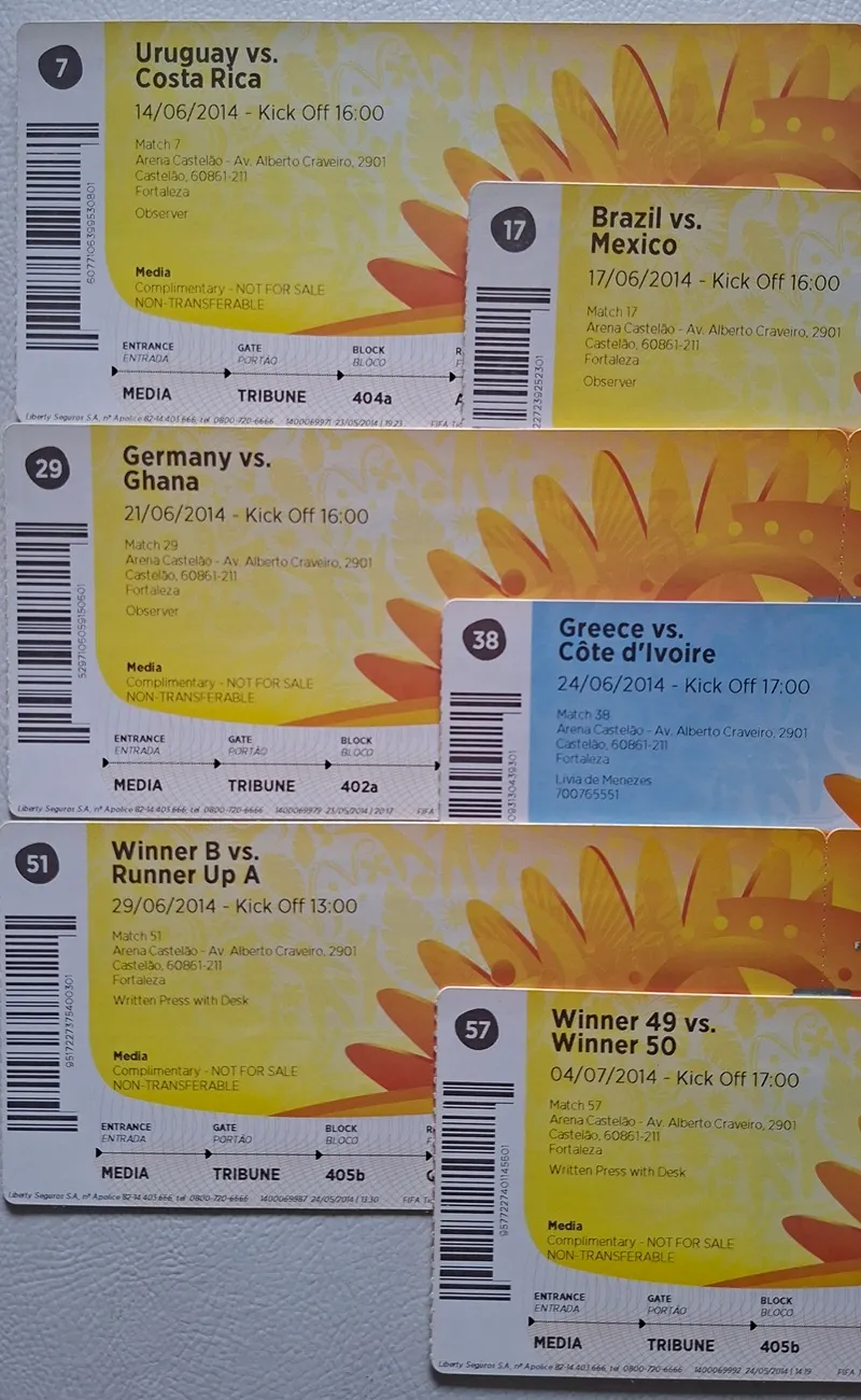 Ingressos do setor de imprensa dos jogos da Copa do Mundo realizados no Castelão