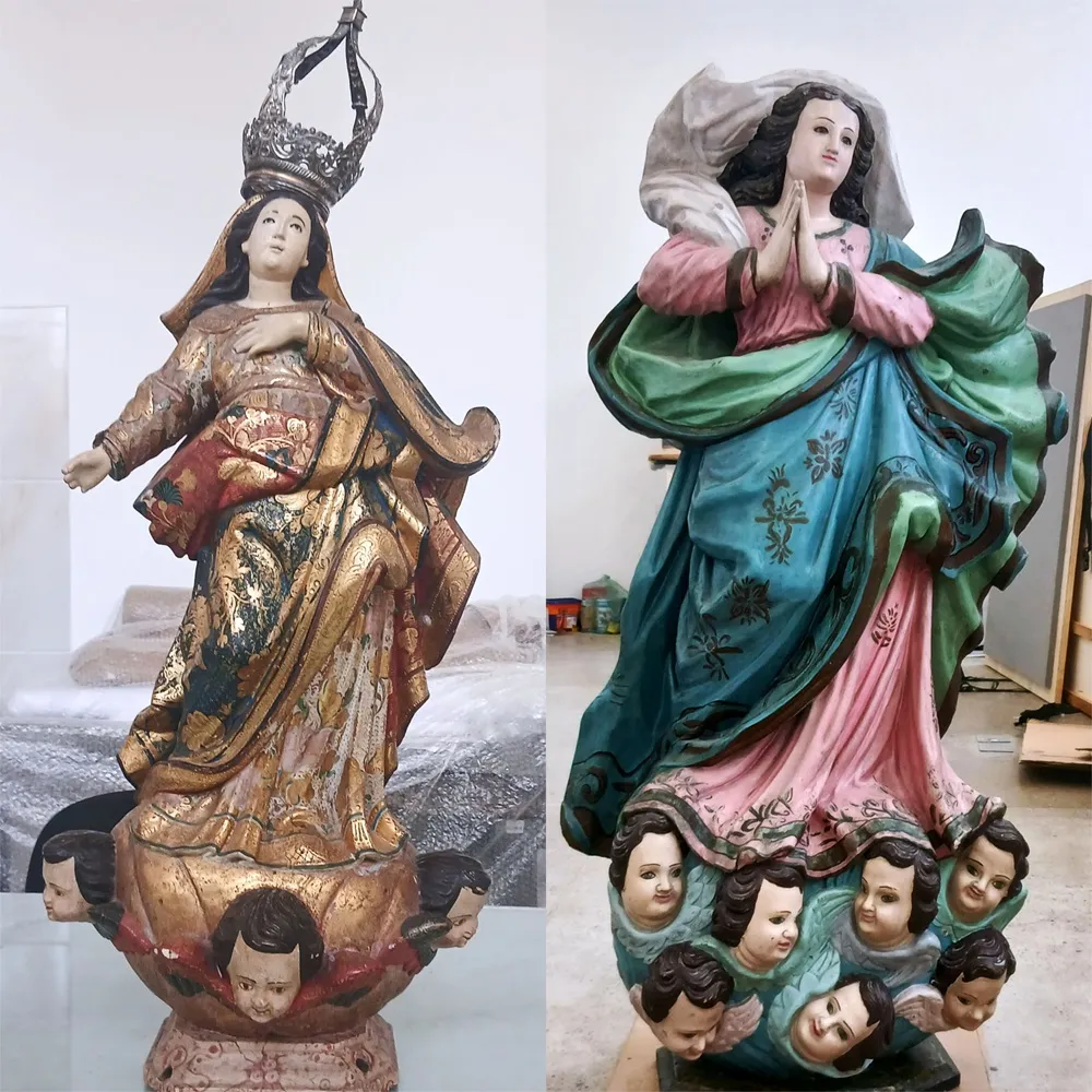 Da esquerda para a direita, imagem de Nossa Senhora da Assunção e de Nossa Senhora da Conceição.