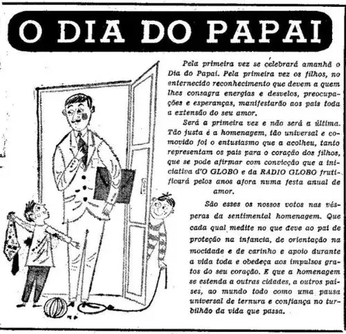 Capa do jornal O Globo de 15 de agosto de 1953 divulgando 'O Dia do Papai'.