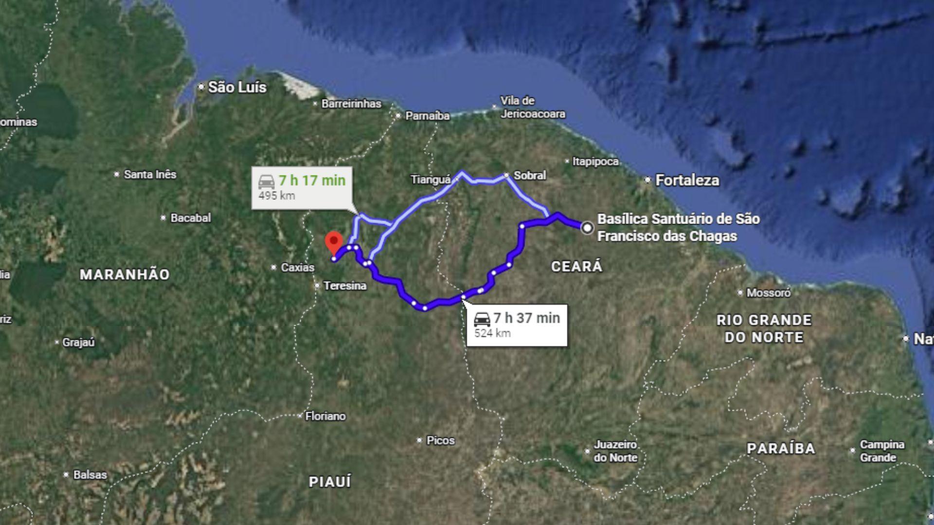 O trajeto feito por Elizeu tem cerca de 510 km.