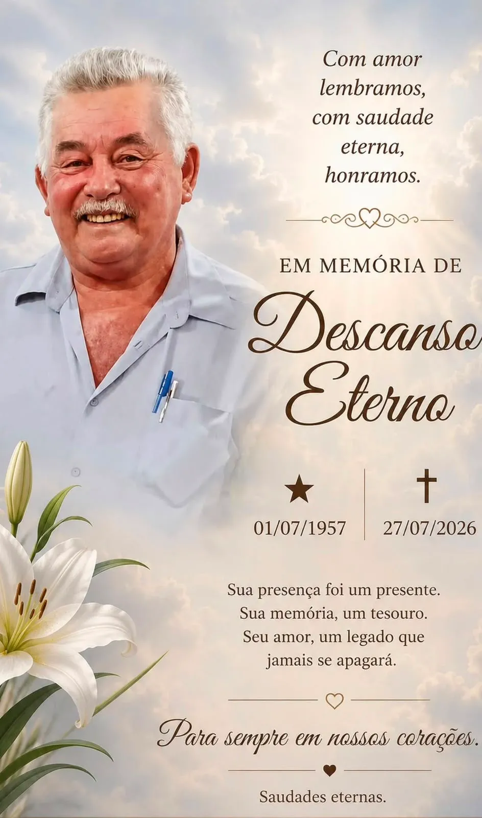A morte foi confirmada pela família em nota nas redes sociais.