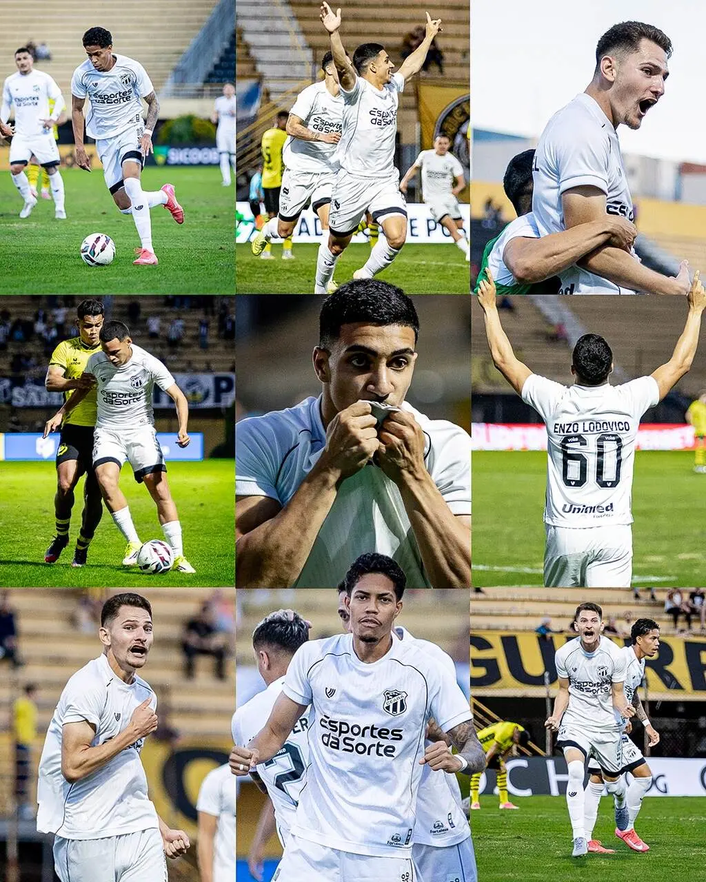Montagem com fotos de jogadores do Ceará na partida contra o São Bernardo