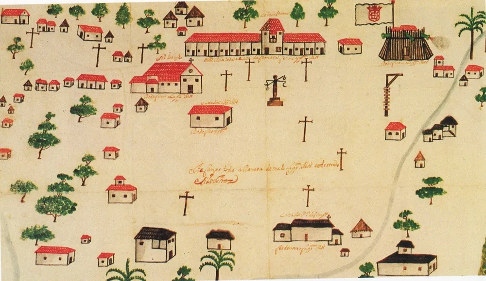 Planta da Vila do Forte, a primeira da Vila de Fortaleza, datada de 1726, elaborada pelo Capitão Manuel Francês.